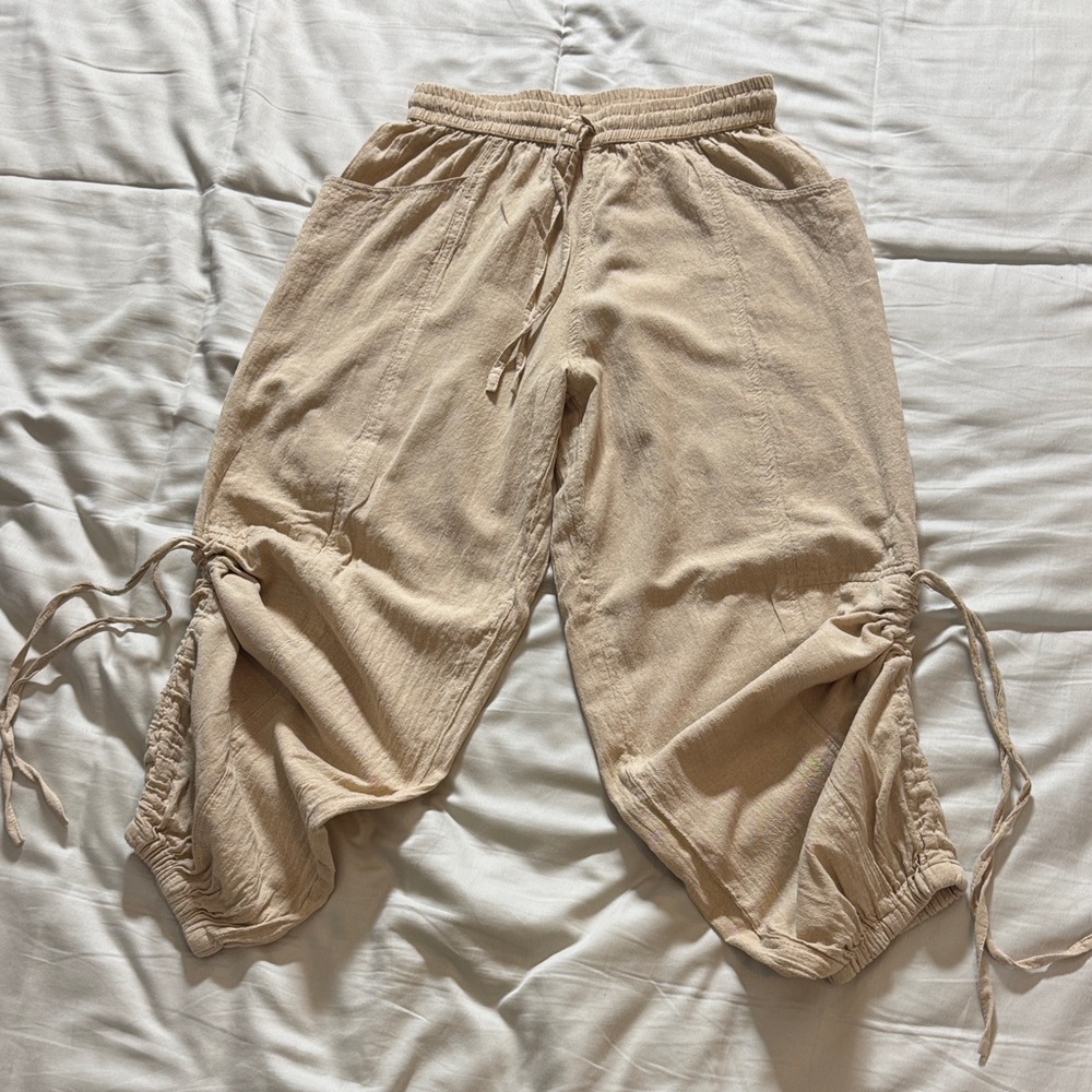 ARK Imports Beige Relaxed Drawstring Cargo Pants - Picture 2 of 4
